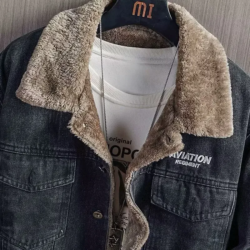 Inverno 2024 cappotto da Cowboy per uomo giacche di jeans calde Vintage uomo imbottito Sherpa Loose Elatic capispalla retrò giapponese di alta qualità