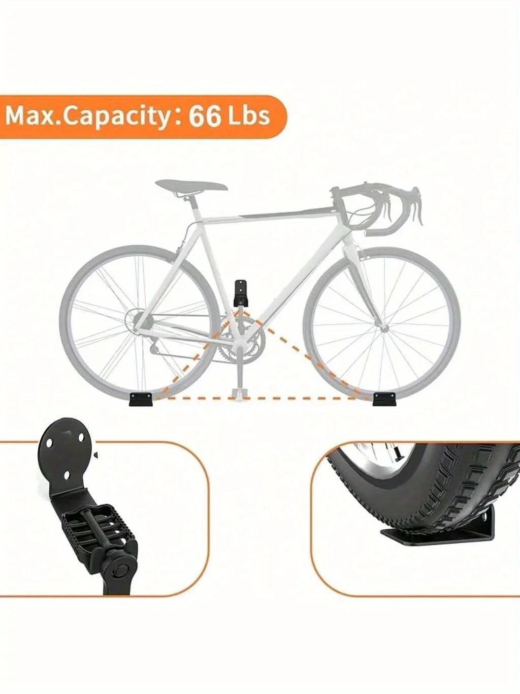 Horizontaler Fahrradpedalaufhänger aus Eisen, Wandhalterung, langlebiges Garagen-Fahrradlagerregal, schwarzer Fahrradständer mit einer Einheit – Detail 2