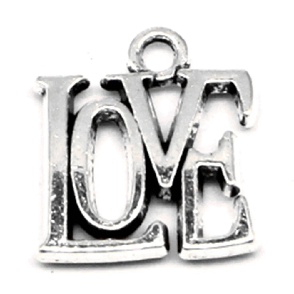 LOVE Charms Pendant Diy Craft Diy Body Jewelry 14x15mm 20pcs Antique Silver Color