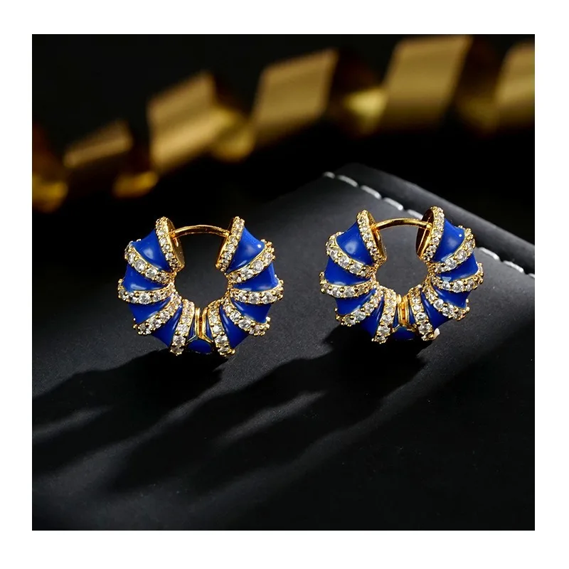 

Retro Blue Temperament Enamel Dripping Oil Niche Unique Design Exquisite Donut Earrings Earrings