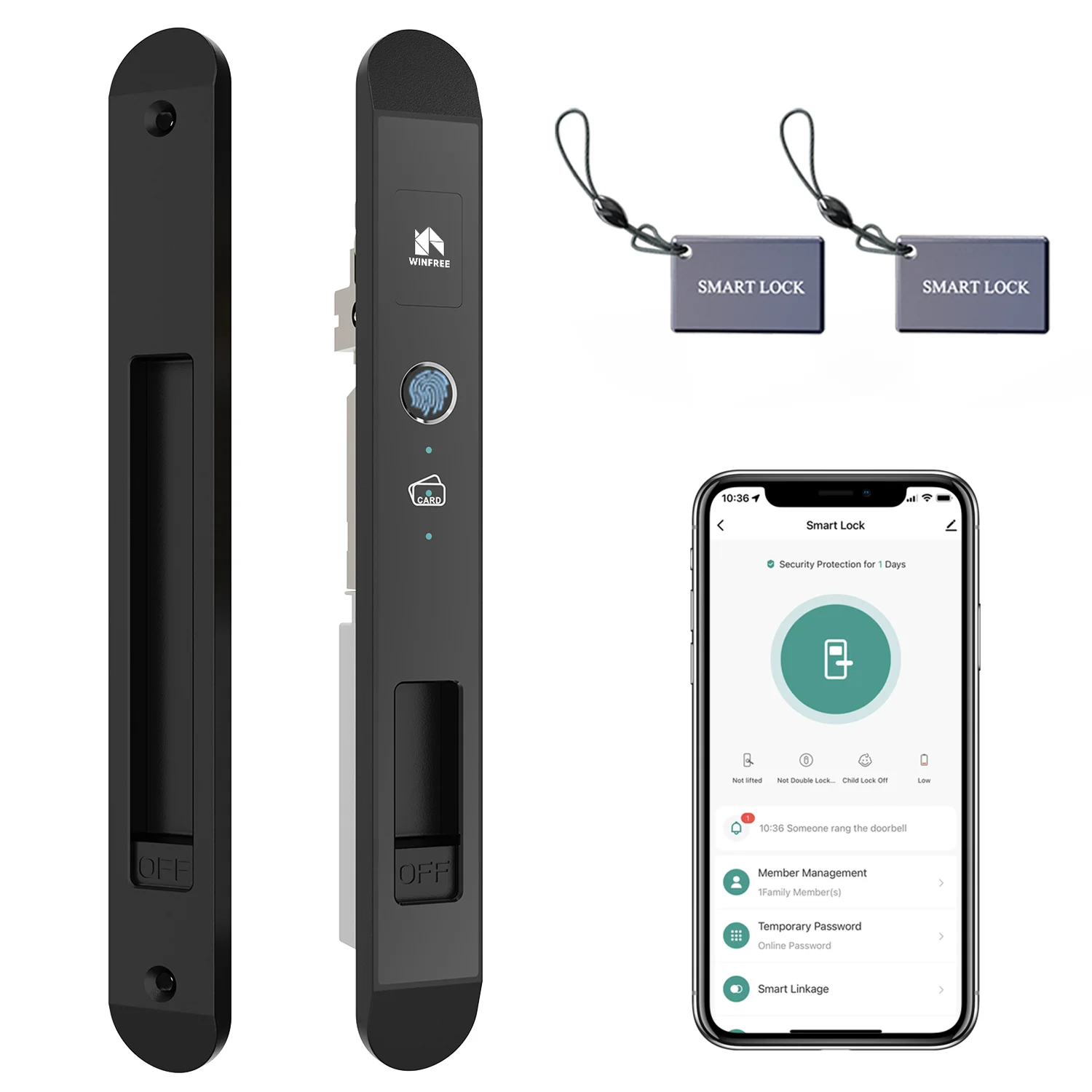 WINFREE Smart Slim Door Lock Tuya Bluetooth Lock Smart Card Digital Lock Fingerprint Smart Home Intelligent Door Lock