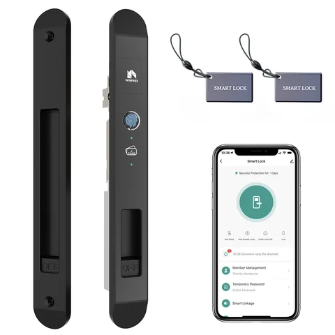 WINFREE Smart Key Pad Fingerprint Sliding Door Tuya Bluetooth Smart Lock Work with Google Home or Alexa Smart Home