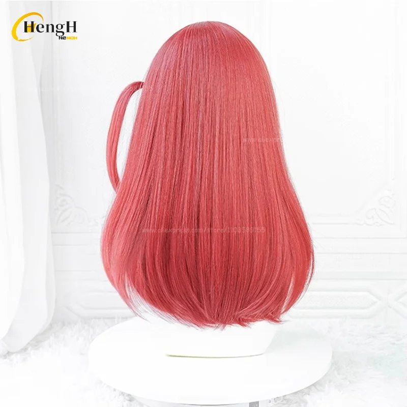 In Stock Ikuyo Kita Synthetic Hair Anime 50cm Long Rose Red Side Tied Braid Cosplay Anime Wig Heat Resistant Hair Halloween Wigs