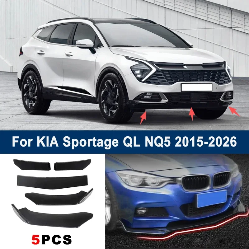 

Adjustable 5Pcs Sectional Front Spoiler Lip For KIA Sportage QL NQ5 2015-2026 Front Bumper Splitter Car Exterior Sport Body Kit