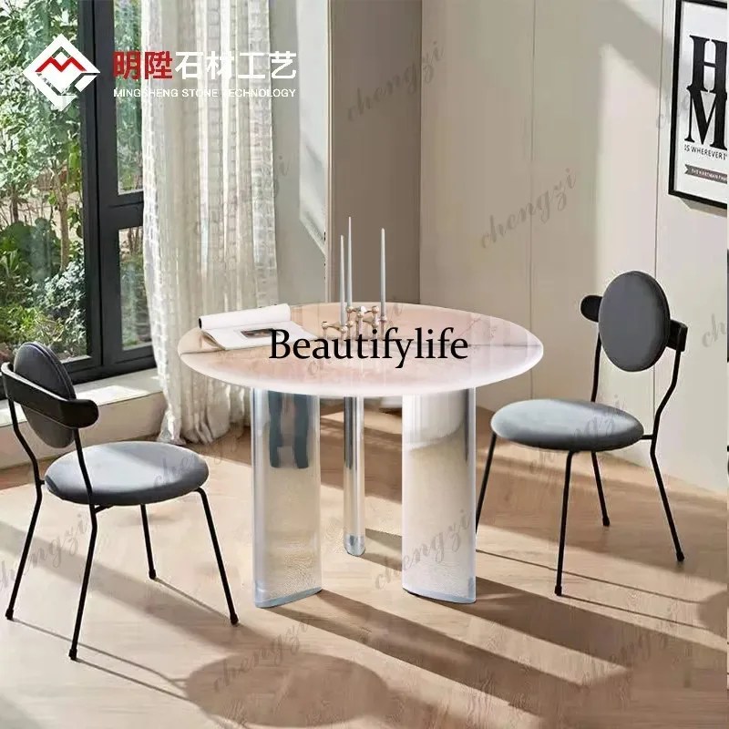 K153 Nordic Italian dining table pink jade round living room round table acrylic marble minimalist
