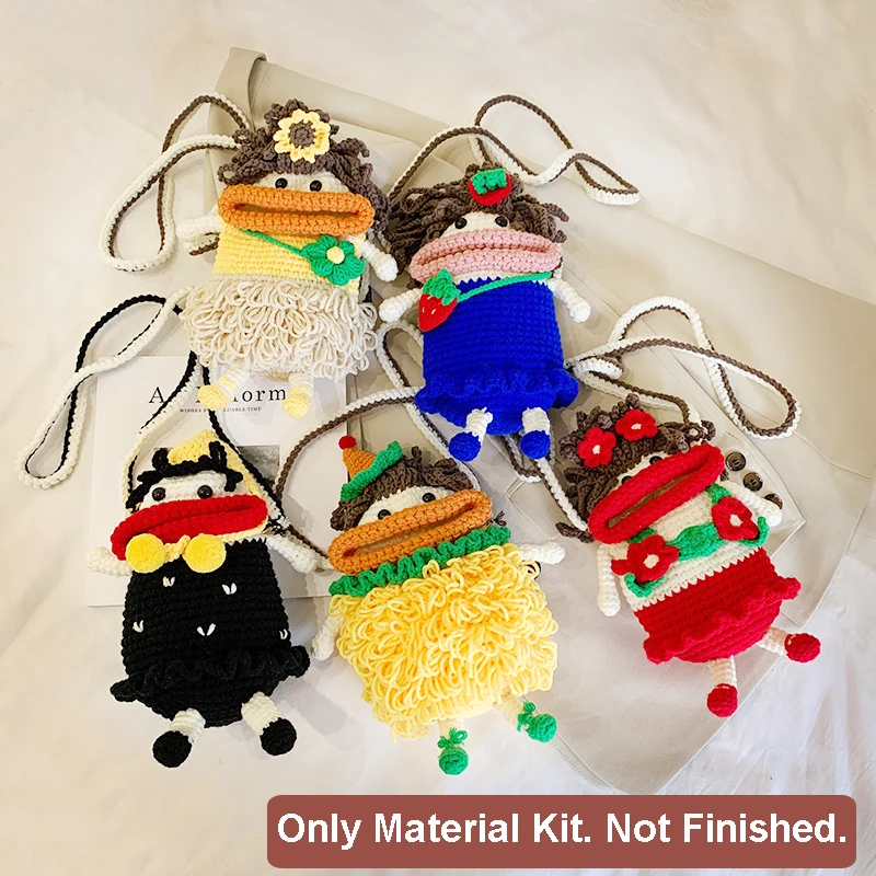 DIY Knitting Phone Bag Wool Material Kit NOT FINISHED Crossbody Woven Mini Purse Bag Artificial Hand-Woven Crochet Decorate Gift