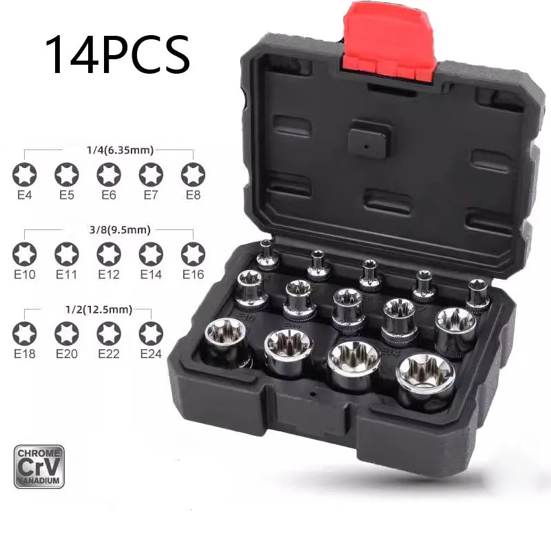 1/4 "Drive Tipo E Testa a bussola Cr-v Lega Tipo a stella Prese Chiave a cricchetto Testa E4 E5 E6 E7 E8 E10 Riparazione automatica Utensili manuali