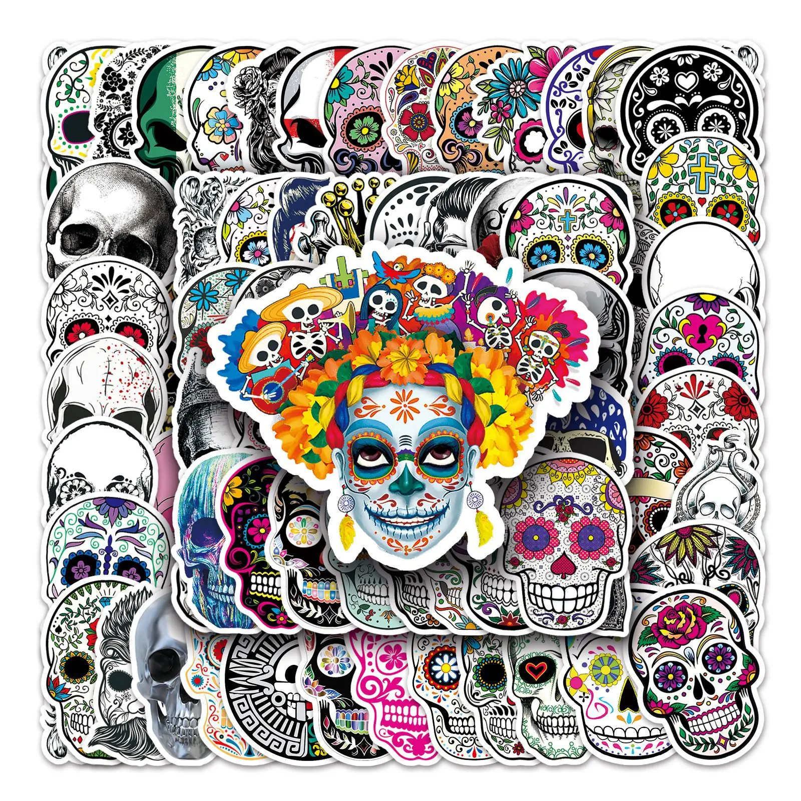 100pcs Skull Doodle Stickers Color Phantom Creative Trendy Horror Suitcase Helmet Refrigerator Notebook Stickers Children'S Gift