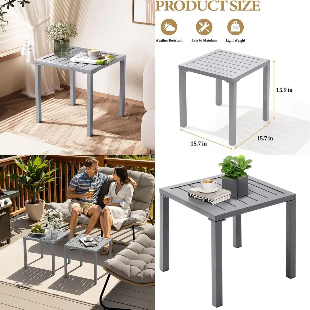 

Weatherproof Gray Outdoor Side Table - Pool Lounge Chair, Patio, Yard, Garden, Deck, Indoor Use