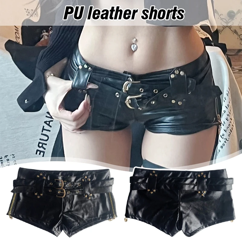 2024 New Spice Girl Y2K Low Waist A-Line Super Shorts Leather Belt Mini Trousers Female Slim Hip Lift Women Sexy Nightclub Pants