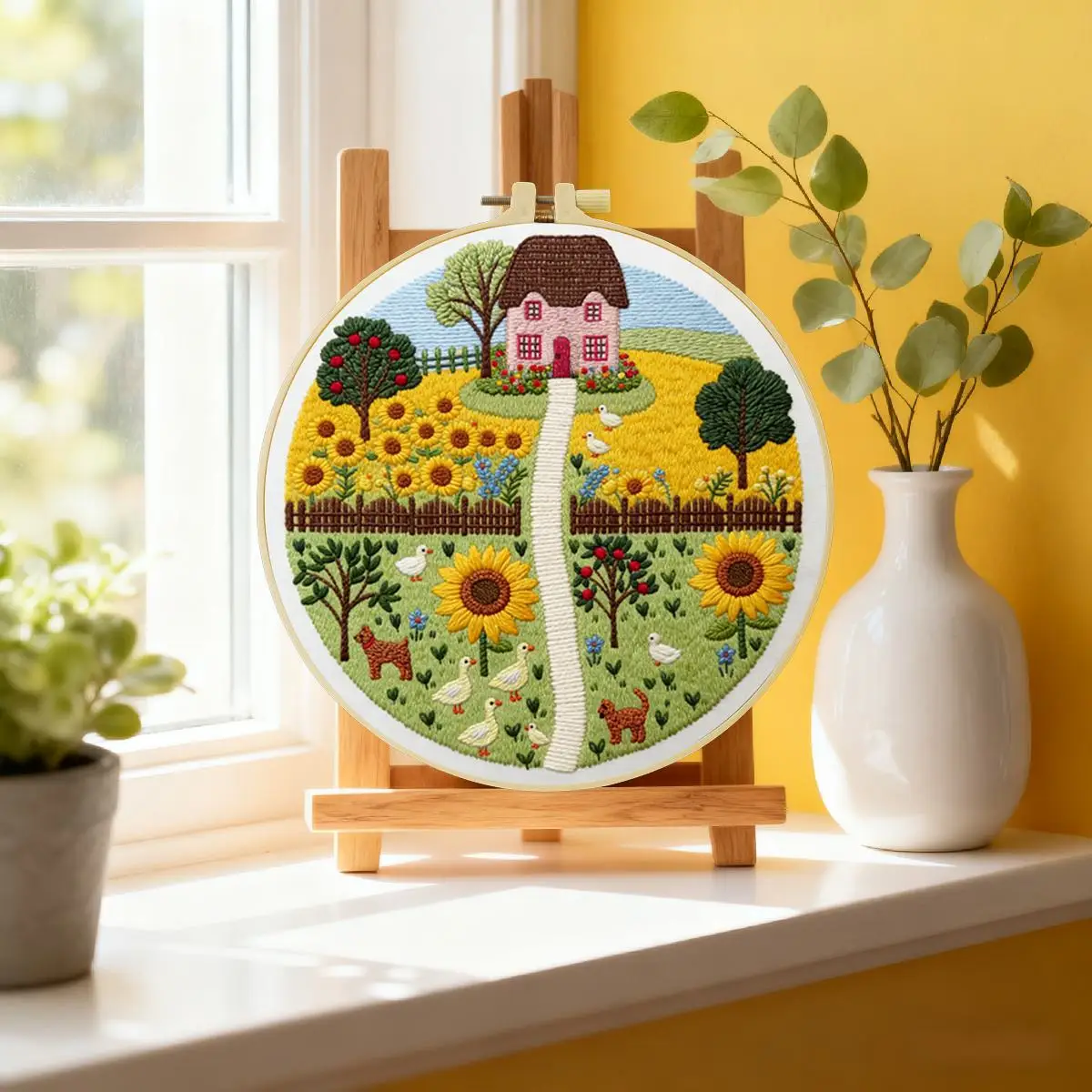 1 Stück 20X20CM/15X15CM 7,87/6,3 Zoll Sonnenblumen-Stickerei-Starter-Kit DIY-Kit DIY-Stickerei-Set Handarbeiten Heimdekoration – Detail 1