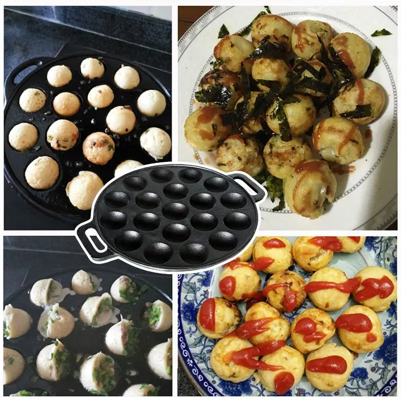 24 سنتيمتر 19 حفرة الأخطبوط الكرة الصغيرة وعاء التجارية مزدوجة الأذن جولة مقلاة خبز كرة السمك الأخطبوط حرق القالب