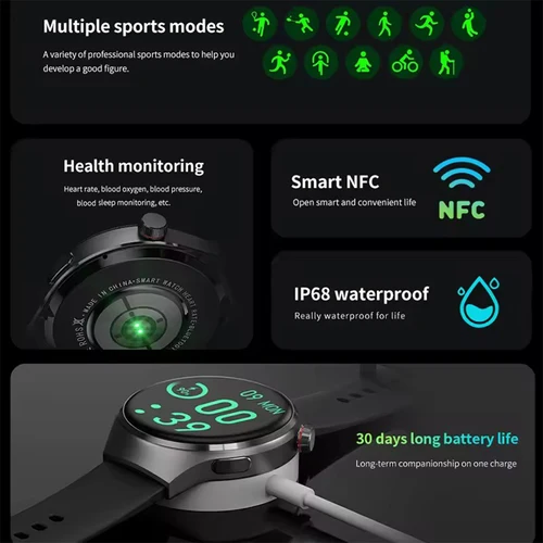 Imagen 2 del producto 2025 nuevo reloj inteligente 6 Pro AMOLED 1,46 pulgadas NFC monitoreo de ritmo cardíaco IP68 Bluetooth llamada Smartwatch adecuado para Android IOS