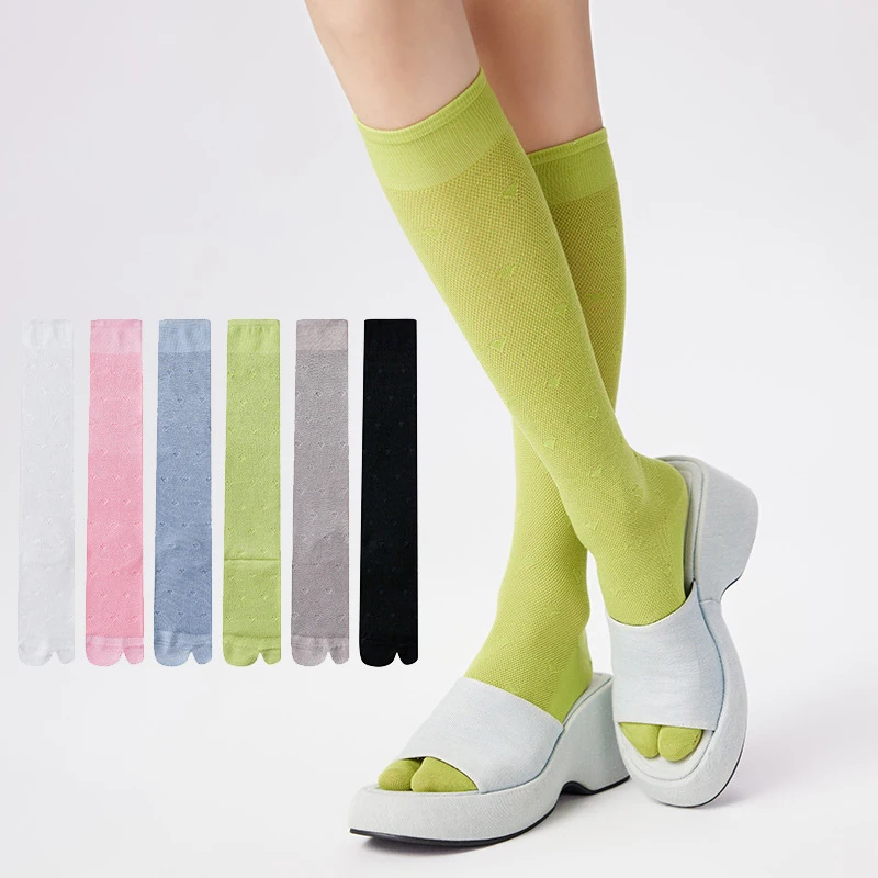 2026 Summer Ultra-thin Heart Pattern Extended Calf Socks 2 Toe Socks For Women Candy Color Mesh Middle Tube Silk Socks Pile Sock