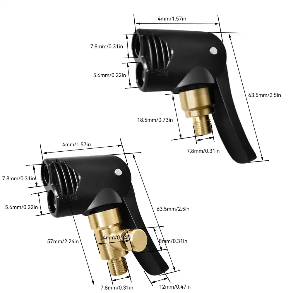 1Pc Car Tire Air Chuck Inflator Pump Valve Connector Clip-on Adapter Tyre Wheel Valve Brass Portable Inflatable Pump Accessories