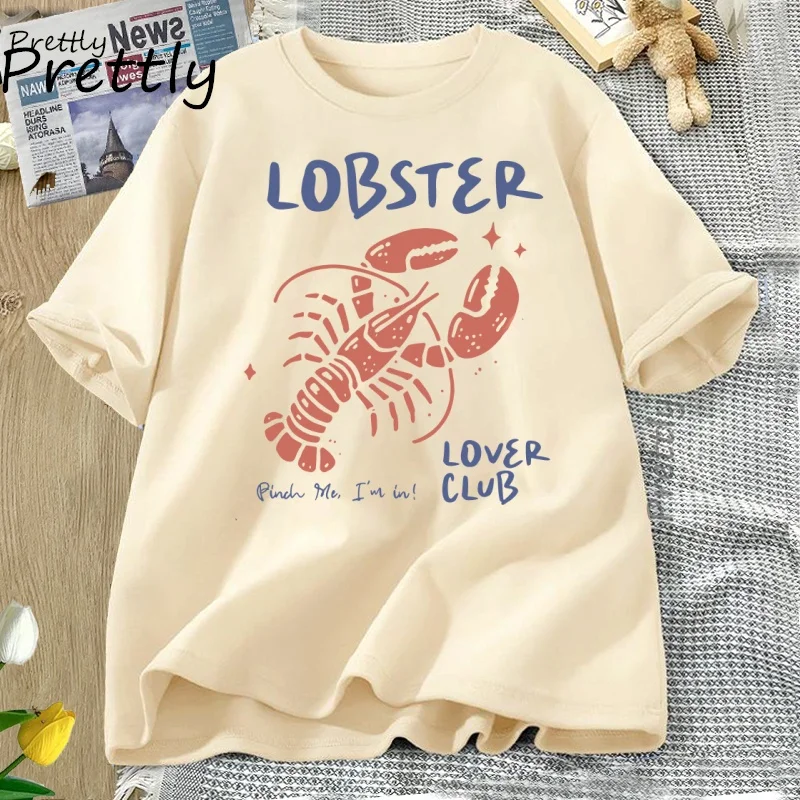 Lobster Graphic T-Shirt Casual French Coastal T Shirt Women Men Summer Oversized Fisherman Style Tshirt Loose Cotton Tee Clothes