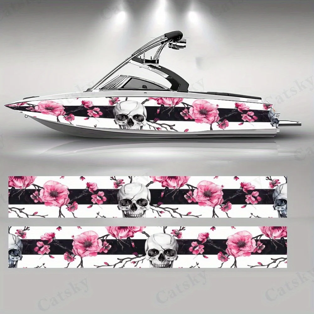 

Skulls and Pink Flowers Boat sticker vinyl ship pontoon deck Boat fishing decorative pontoon boats decal