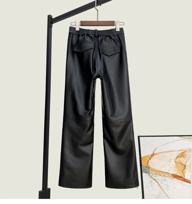 2023 Autumn Winter Brand New Designer Women\'s High Quality Genuine Leather Straight Pants A660