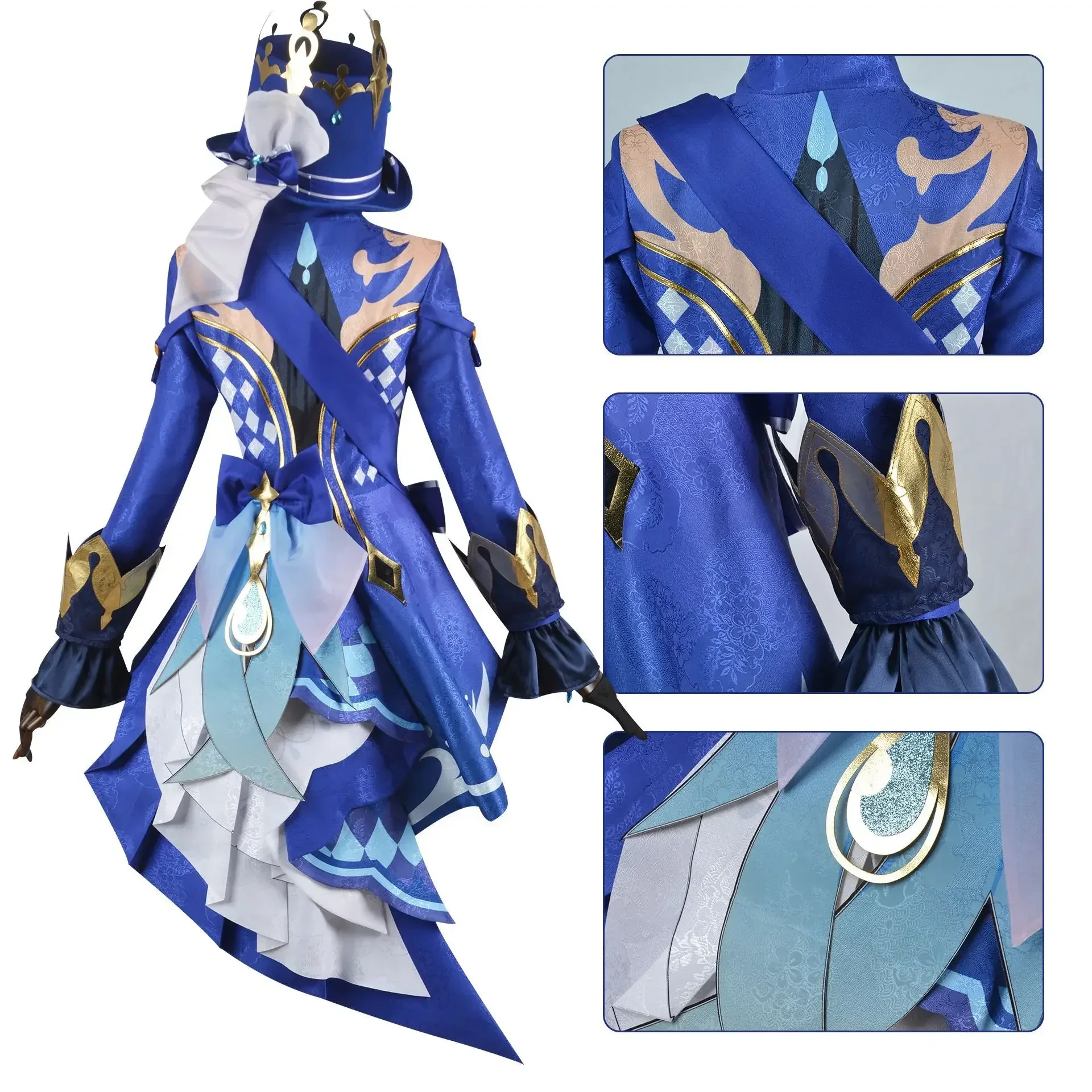 Anime Spiel Genshin Impact Focal ors Cosplay Furina Hut Perücke Haar komplettes Set Outfit Karneval Frauen Outfit Kleid Halloween Kostüm