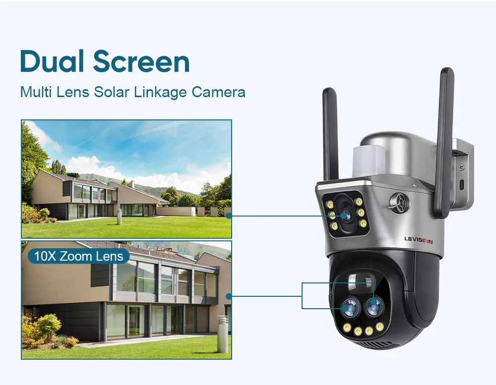 LS VISION V380 Dual Lens WIFI/4G Camera Solar 10X Zoom PIR Human Detection Night Vision Outdoor Security Video Cam 8MP 4K Cctv