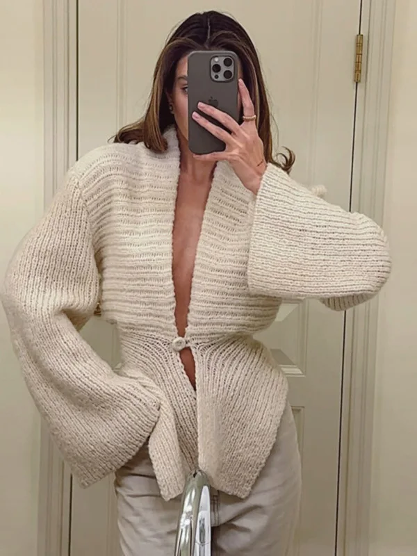 Sexy Vne Hollow out Loose Sweater Cardigan Autumn Winter Women's Faion Polyester Fiber Long Sve  Color Coat