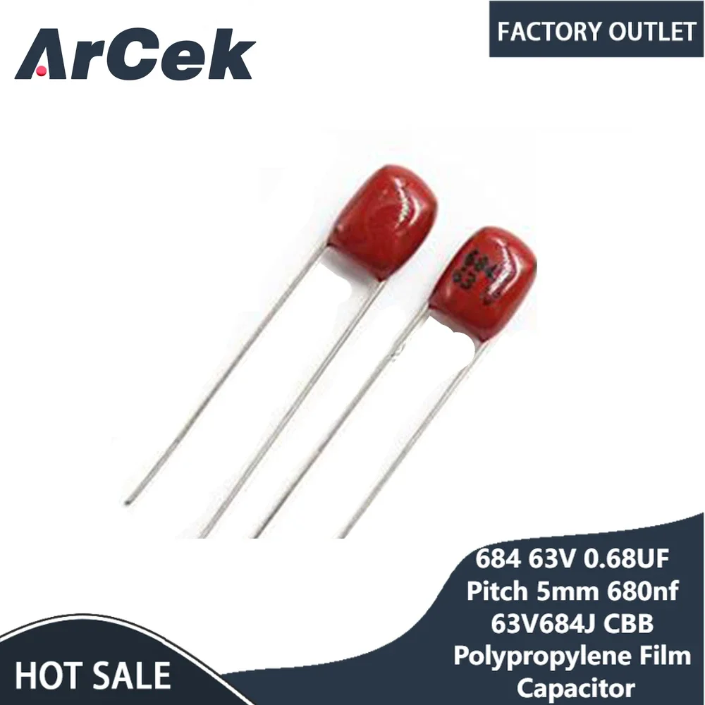 

20PCS 684 63V 0.68UF Pitch 5mm 680nf 63V684J CBB Polypropylene Film Capacitor