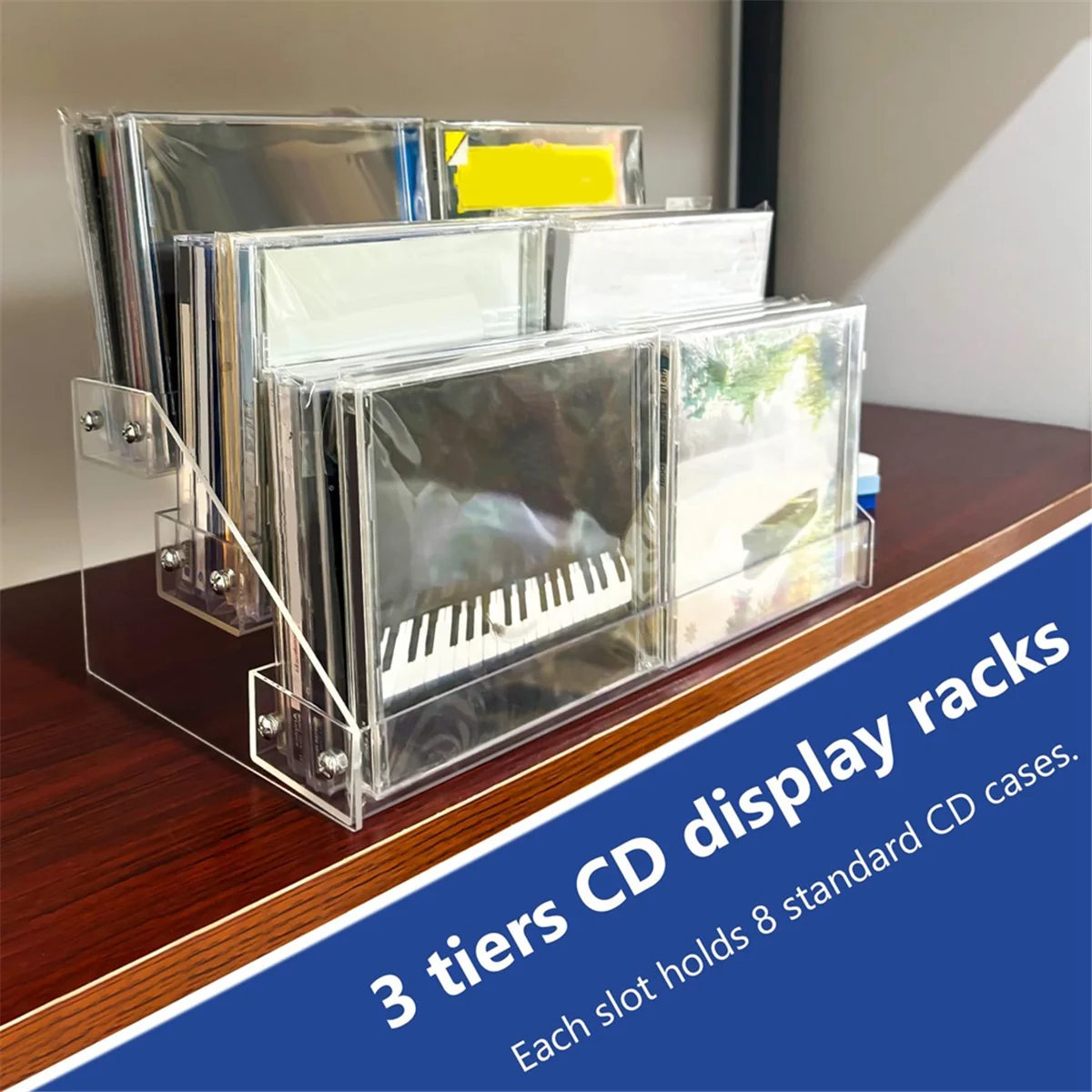 

A48I 3 Tier Clear Acrylic CD Holder Cascading CD Storage Rack