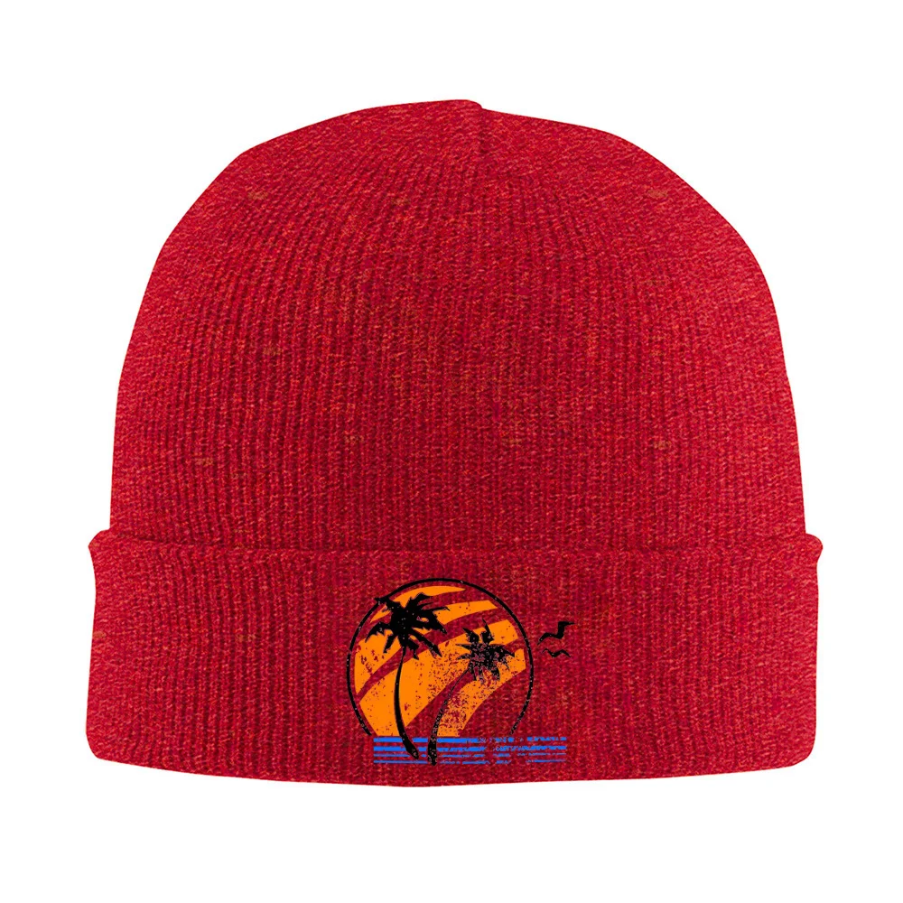 Palm trees orange sunset black ocean Men Women Unisex Knitted Hat Beanie Pullover Cap Winter Thermal Warm Christmas Outdoor Cycl view 5