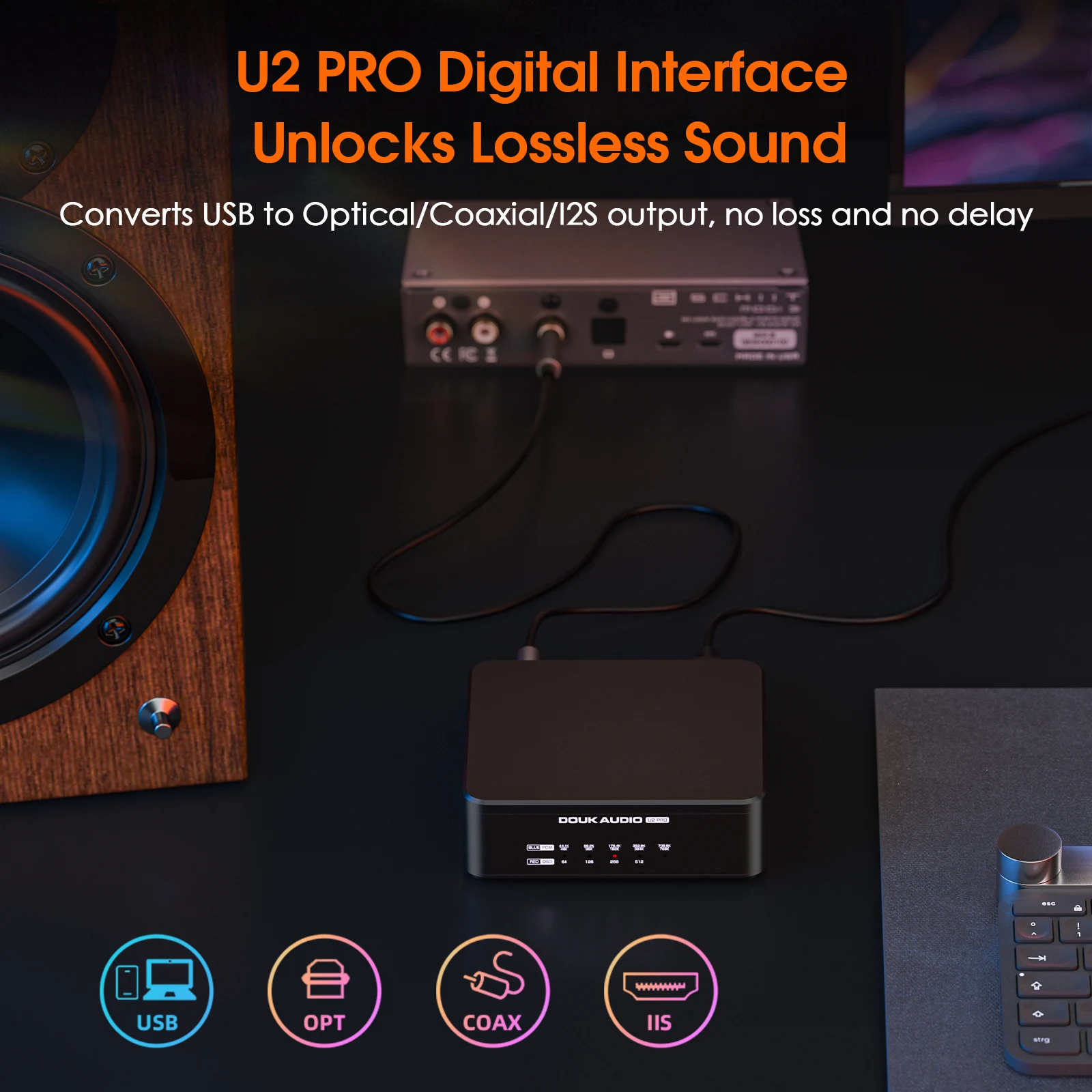 Douk Audio U2 PRO XMOS XU316 USB واجهة رقمية DDC Mini S/PDIF محول DSD512 للهاتف/PS5 (إصدار الترقية)