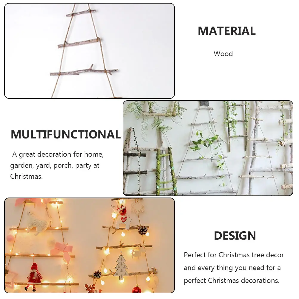 

1Set Brown Wooden Xmas Adornment Hanging Picture Rack for Christmas Tree Decor Wall Window Garden Yard Porch Party Supplies