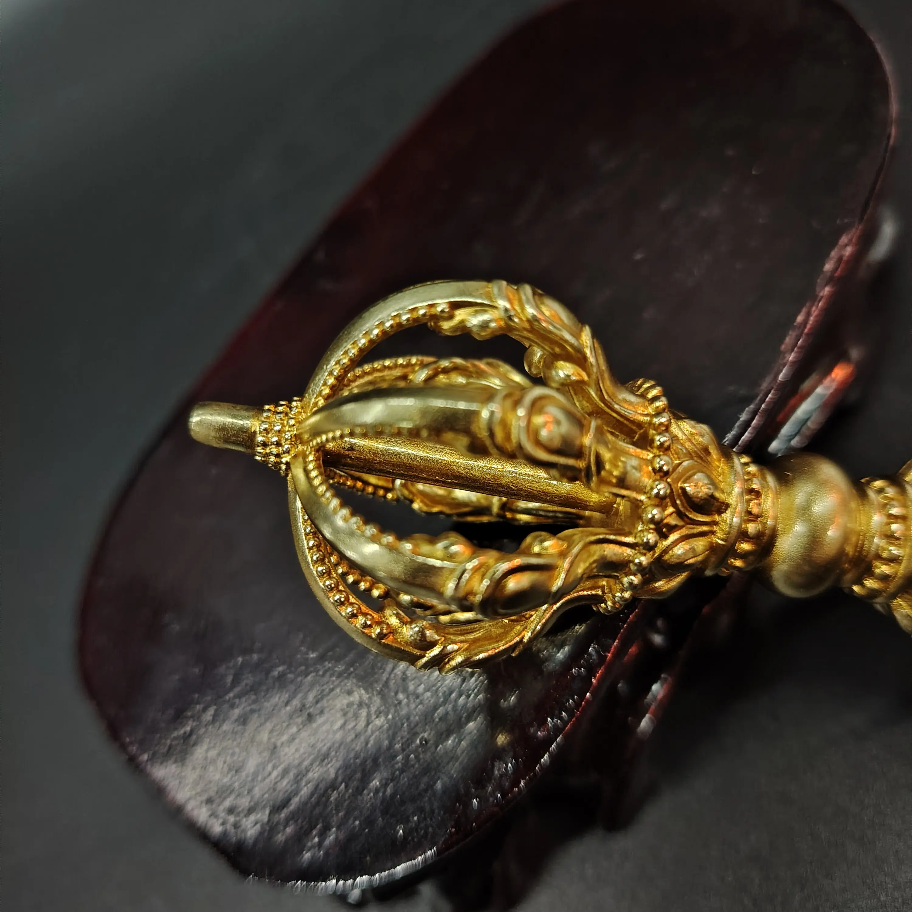 Nepal Pure Copper Thick Nine-Prong Vajra Carved Lotus Exorcism Ritual Hand Piece