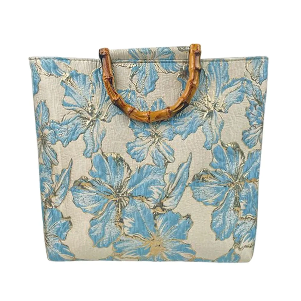 Bamboo Handle Hanfu Tote Bag Vintage Floral Retro Style Qipao Tote Bag National Style Large Capacity Large Capacity Tote