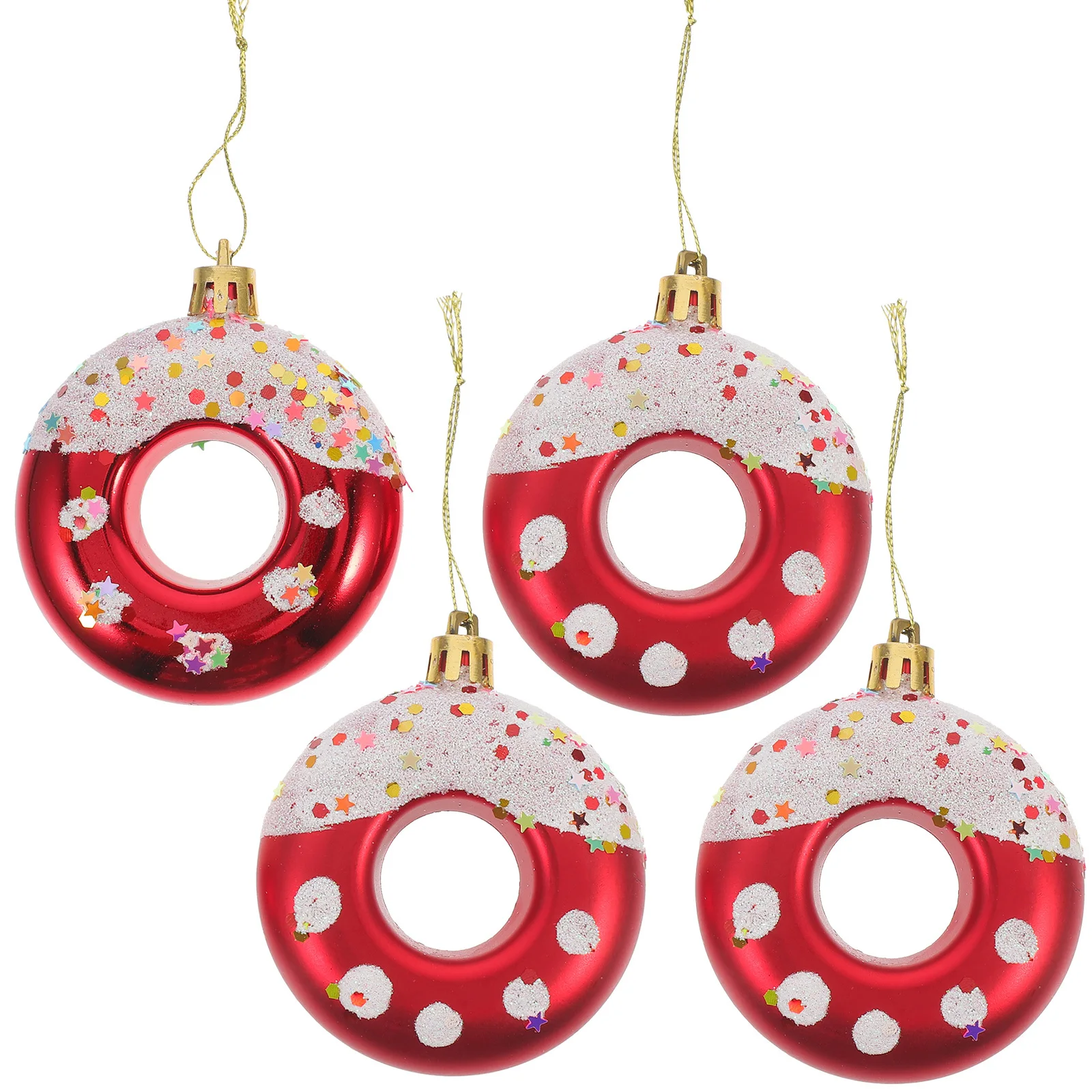 

4Pcs Christmas Ball Hanging Ornaments Donut Shape Plastic Xmas Tree Decorations Party Pendant Xmas Tree Hanging Ornaments