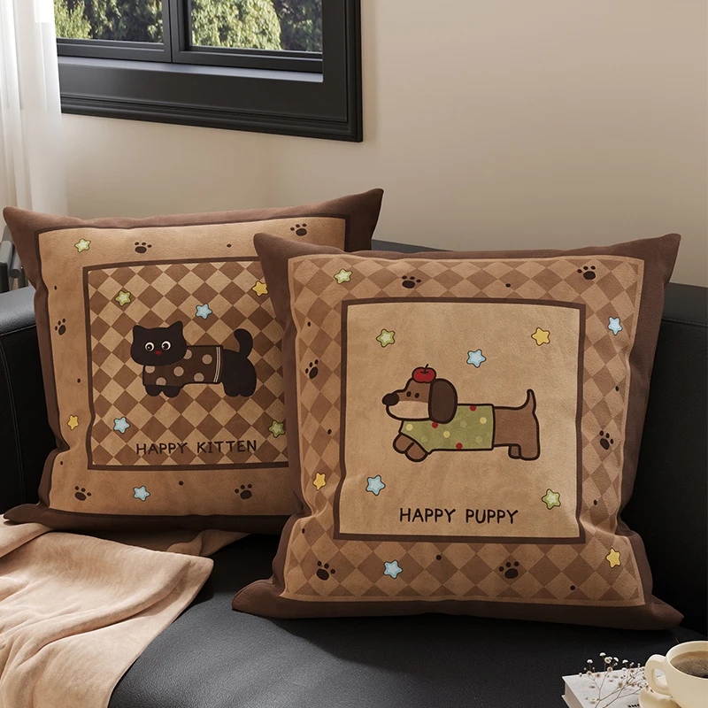Retro Cartoon Pillow Square Shape Living Room Bedroom Decorative Cushion with Core Removable And Washable Home Textile