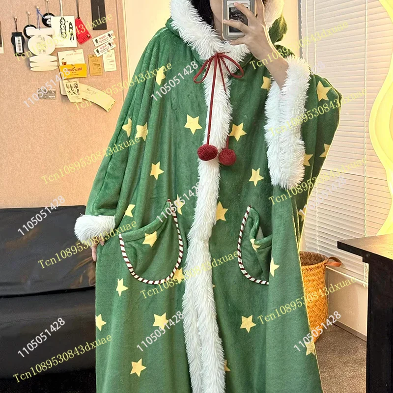 Christmas snowman flannel nightgown women's autumn and winter models can wear loungewear cape pajamas