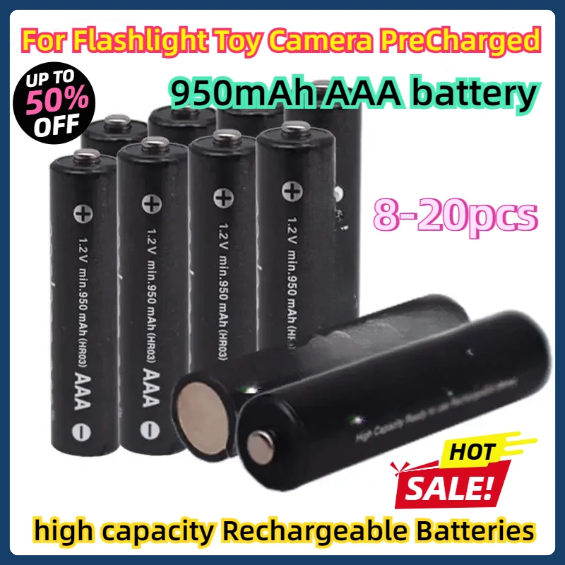 8-20pcs For Flashlight Toy Camera PreCharged high capacity Rechargeable Batteries 950mAh AAA battery