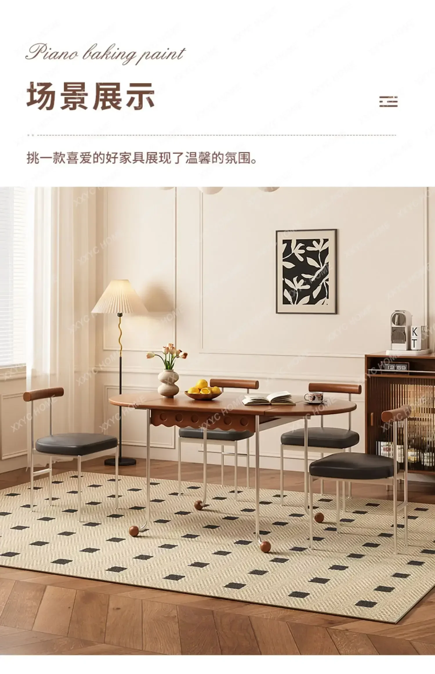 Folding dining table and chair combination simple medieval oval retractable dining table