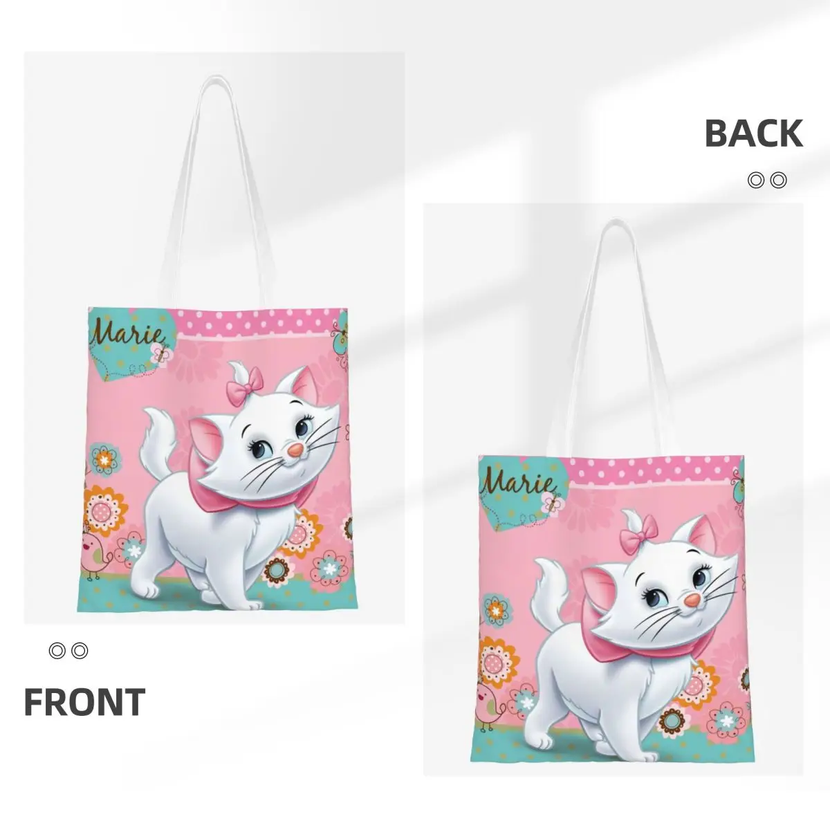 Custom Aristocats Cartoon Marie Cat Groceries Shopping Tote Bags Women Funny Canvas Shopper Shoulder Bag Big Capacity Handbag