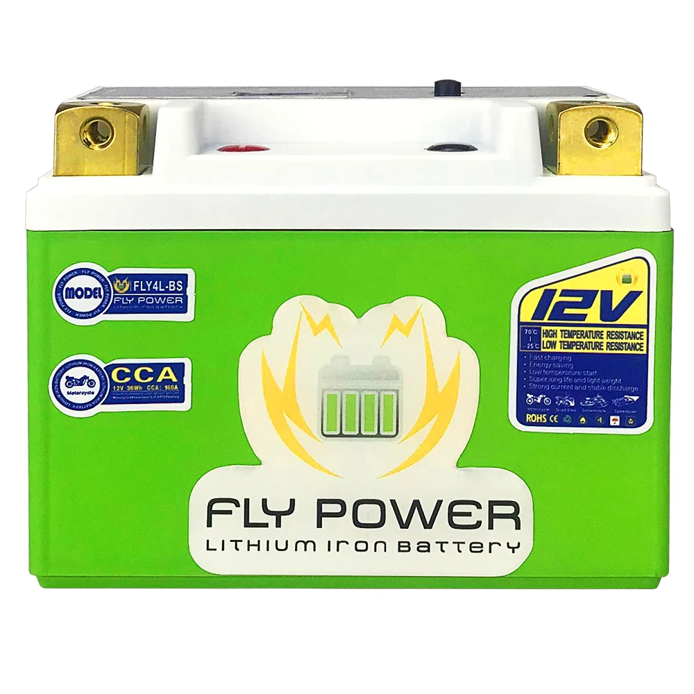 Lithium LiFePO4 FLY4L-BS 12V Starter Motorcycle Battery Deep Cycle 2Ah CCA 160A With BMS LFP Replacement of YTX4L-BS