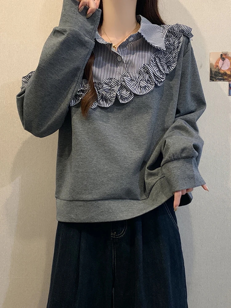 Felpa Oversize a Righe Patchwork da Donna, Maglia Invernale Lunga e Larga, Top Casual Comodo e Traspirante, Abbigliamento Streetwear alla Moda