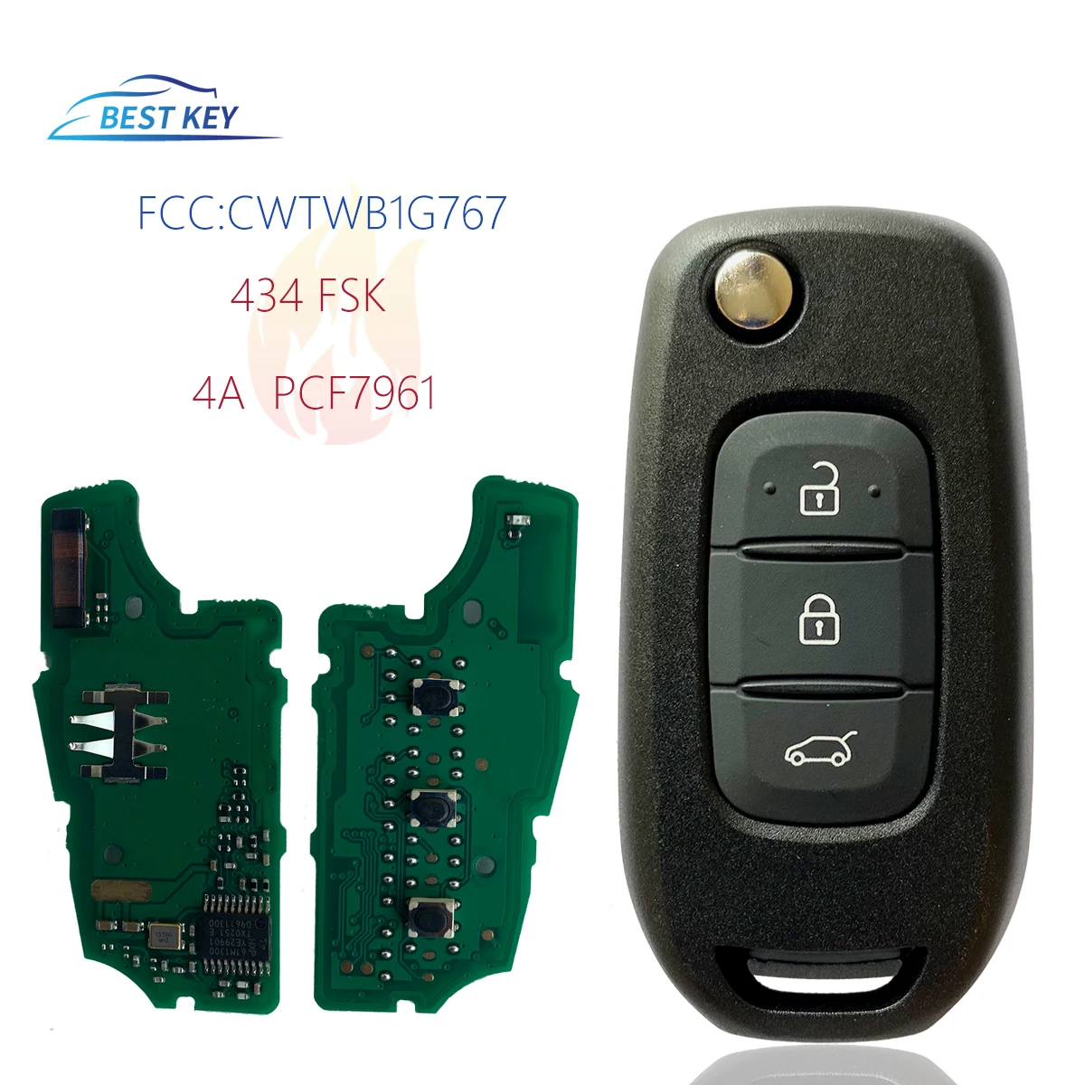 

BEST KEY Smart Remote Car KEY For Renault Megane III Dacia Duster Kadjar Captur Symbol FCC:CWTWB1G767 4A 434 FSK Original