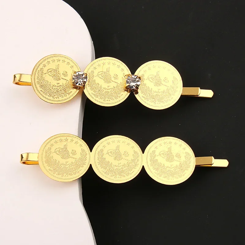 Dicai-Pasador de monedas chapado en oro para mujer, sombreros de mujer, símbolo numismático, joyería de boda árabe, accesorios para el cabello de novia,