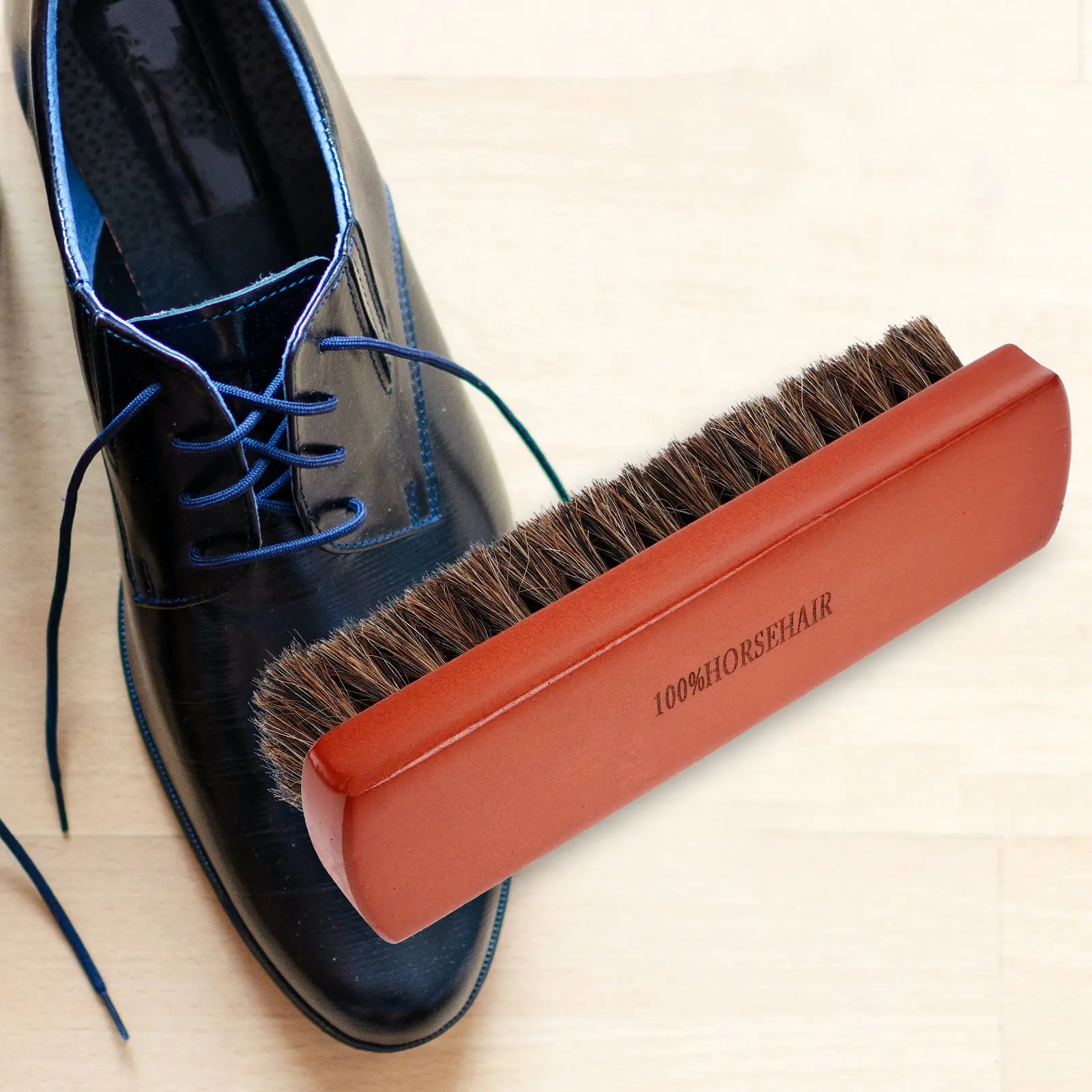 

2pcs Shoe Polishing Brush Set Horsehair Brush For Shoes Wood Handle Comfortable Grip Boot Cleaning Tool Shoe Shine Kit