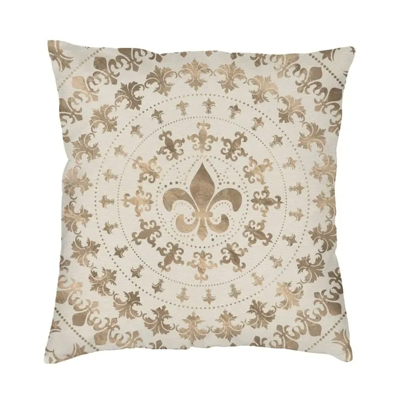 Fleur De Lis Pastel Gold Cushion Covers 45x45cm Soft Fleur-De-Lys Lily Flower Throw Pillow Case Sofa Car Pillowcase Decoration