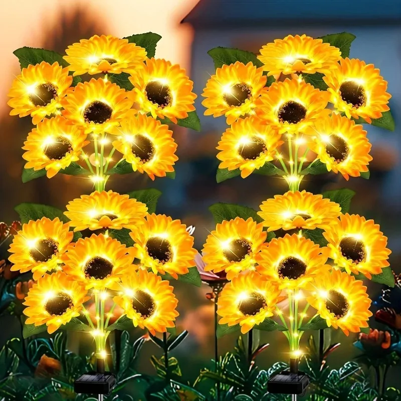 6/3 Head Solar Simulation Sunflower LED Lights with Luminous Pole for Garden Yard Lawn Patio Pathway Night Landscape Decor Lamp