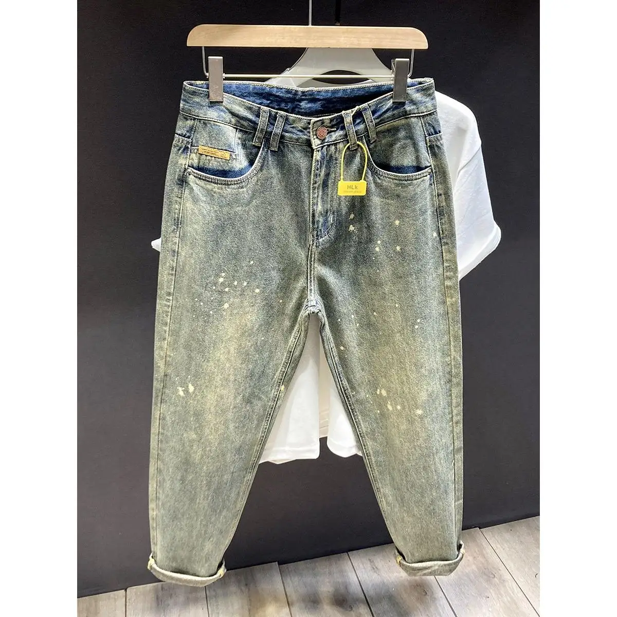 

Мужские джинсы в американском стиле, желтые, окрашенные, прямые, свободные, модные, длинные брюки, осенне-зимние, ретро, конусообразные, в стиле харлан