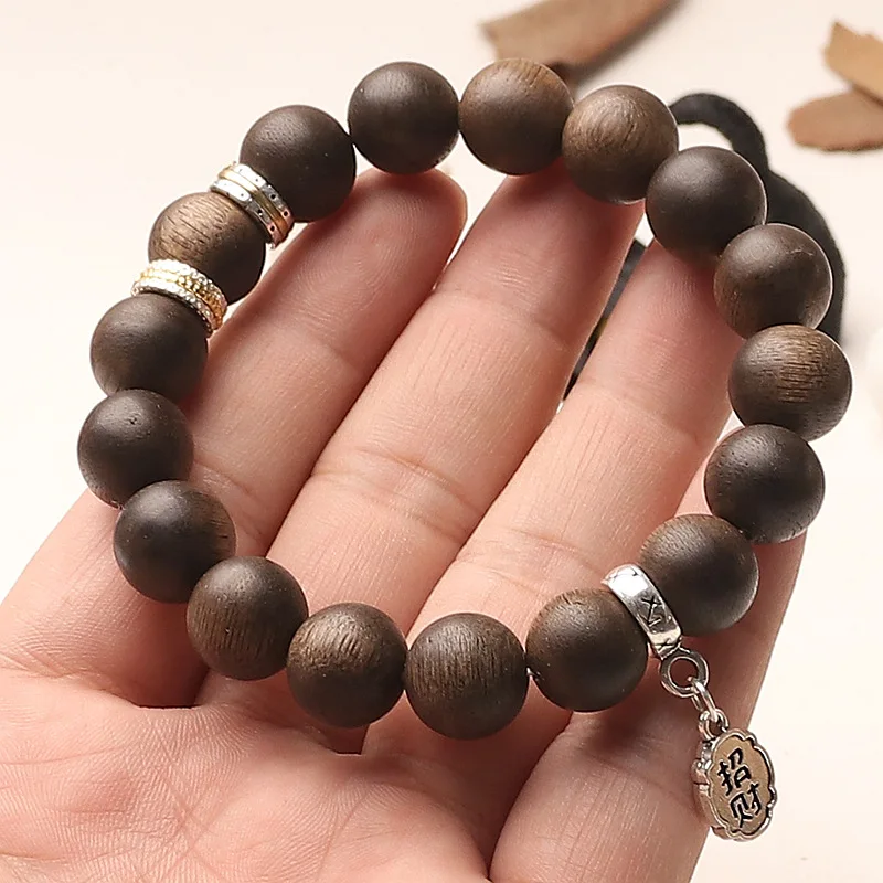 

Natural Wood Prayer Bead Bracelet Agarwood Handstring DIY Design Unisex Kalimantan Wenwan Round Beads Gifts