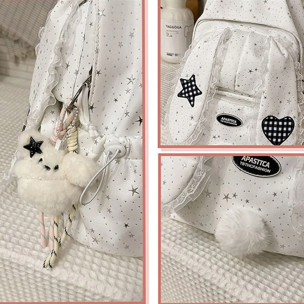 Sweet Nylon Rabbit Ear Backpack Polka Dot Lace Student's Backpack Large Capacity School Bag for Students Girls