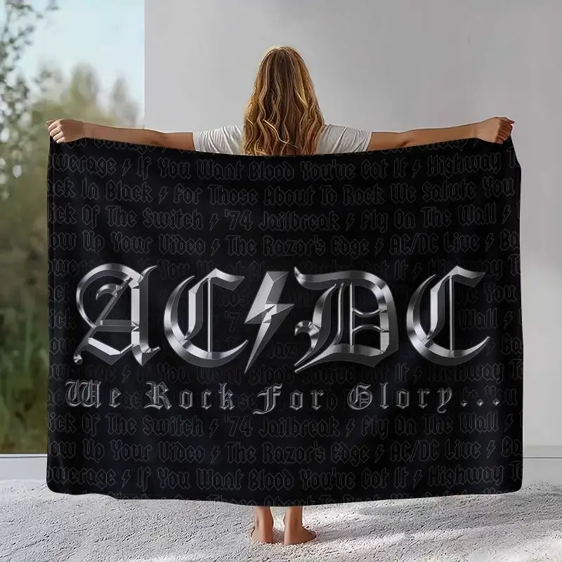 Fashion ACDC Rock Band Sign Catoon Flannel Blanket,Ultra Soft Warm Plush Throw for Home Bedroom Bed Sofa Cover Camping Picnic