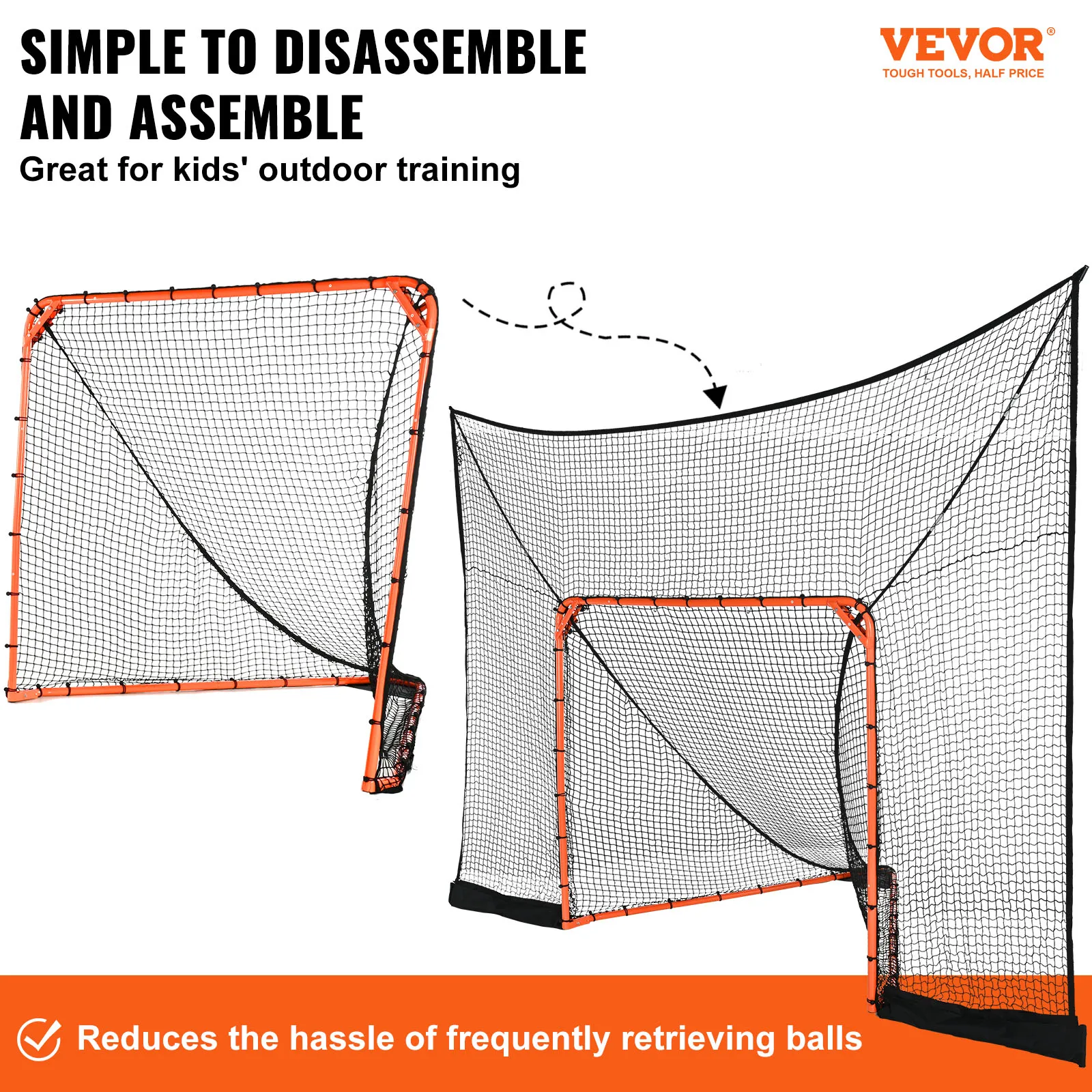 VEVOR 12\' x 9\' Hockey and Lacrosse Goal Backstop with Extended Coverage Lacrosse Net   Backyard Lacrosse Equipment for Training